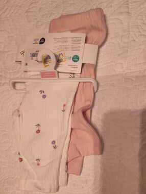 Carter's Pink Ribbed and White Floral Baby Leggings Set